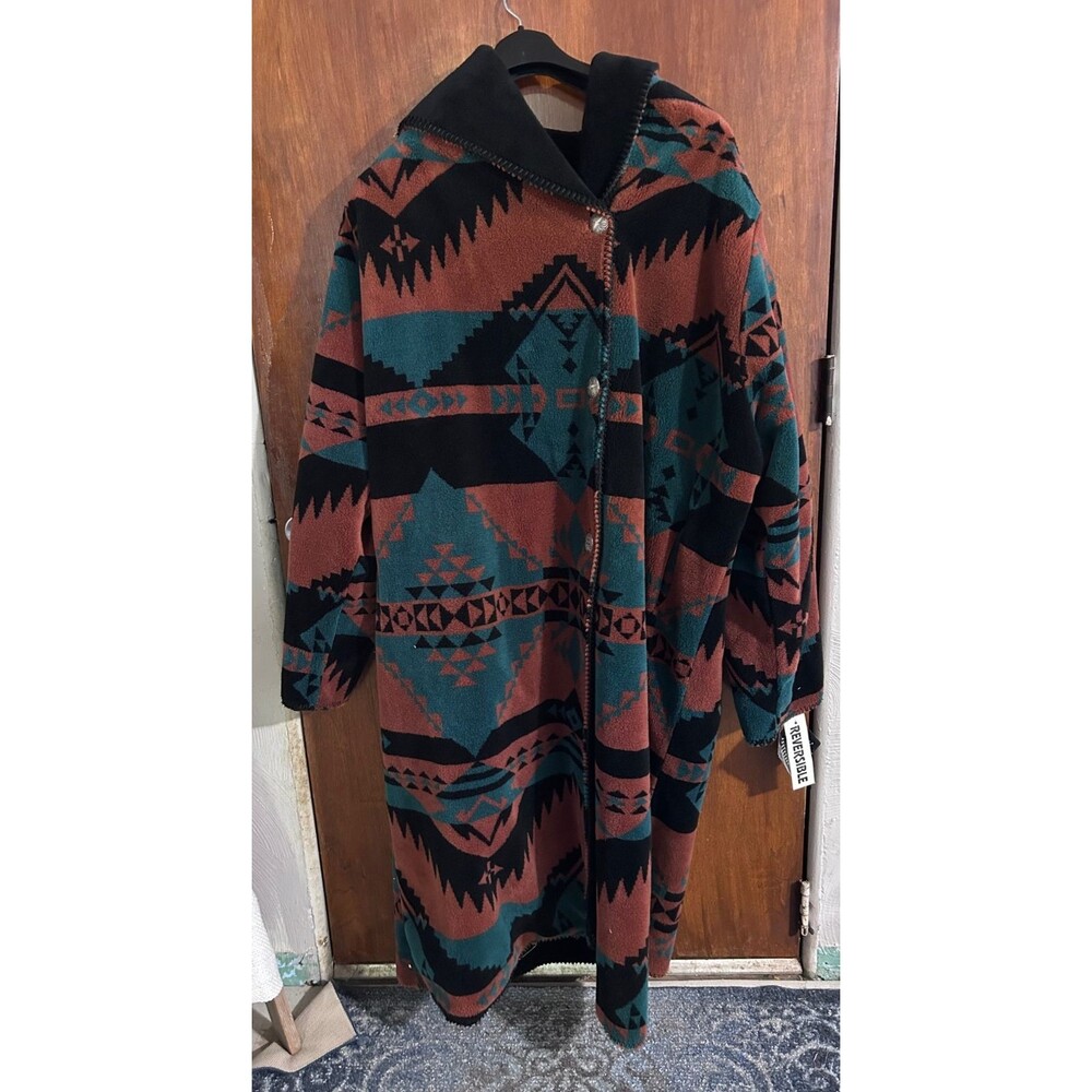 NOS Vintage Denali Fleece Women's sz XL Aztec Reversible Silver Button Coat